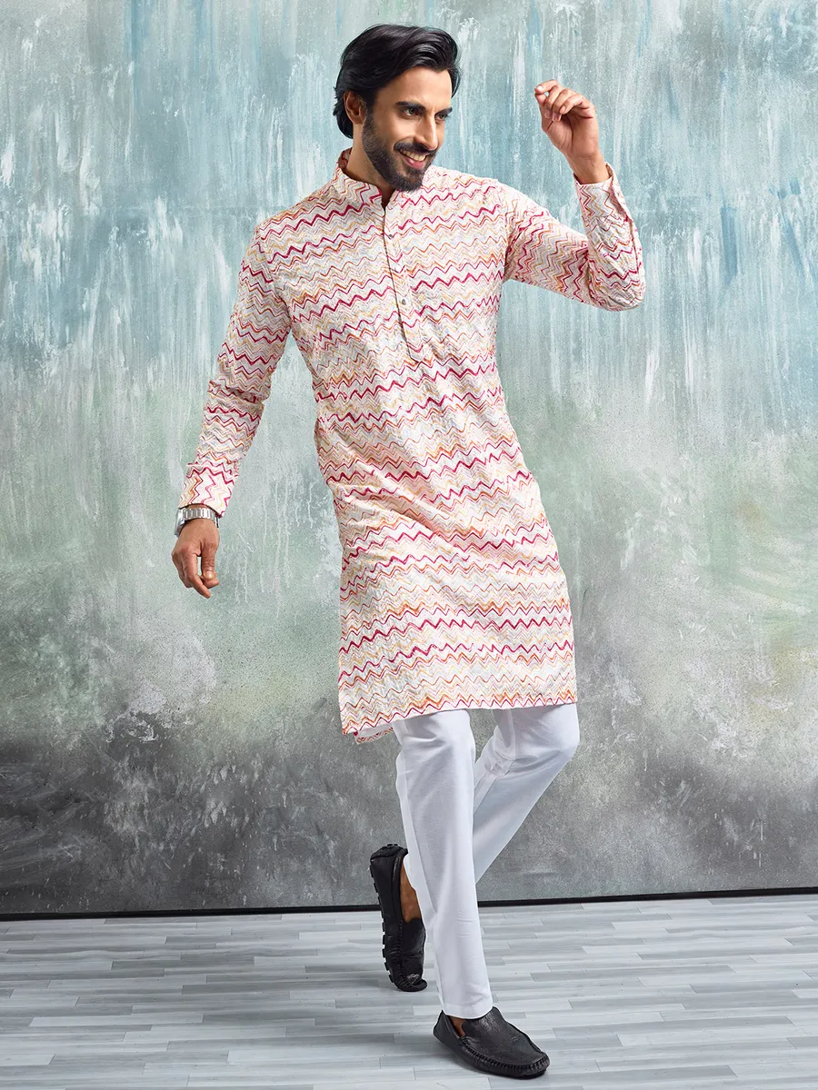 Classy white zig zag pattern kurta