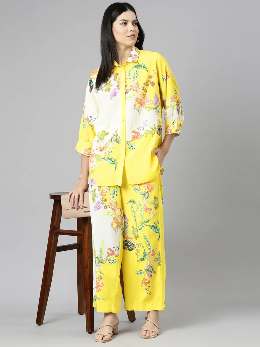 Classy yellow cotton printed co-ord set