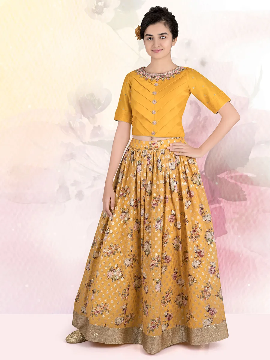 Classy yellow silk wedding wear lehenga choli for girls