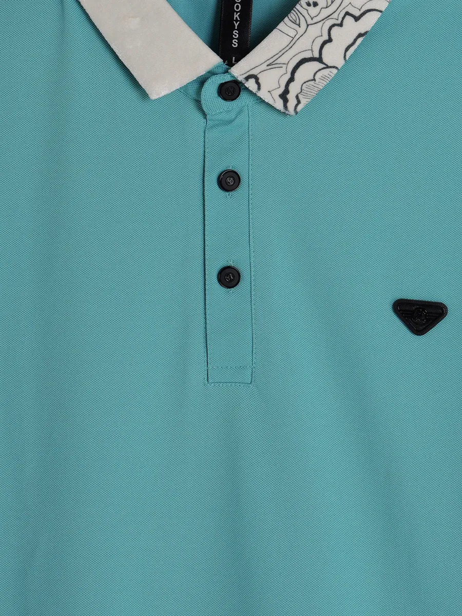 COOKYSS aqua plain polo t-shirt