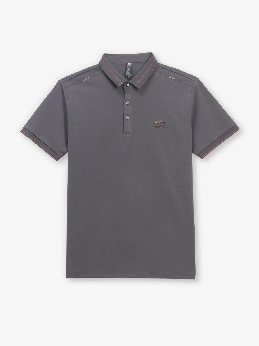 COOKYSS grey plain cotton polo t-shirt for mens