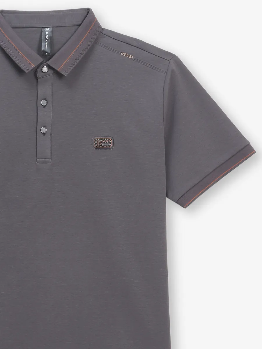 COOKYSS grey plain cotton polo t-shirt for mens