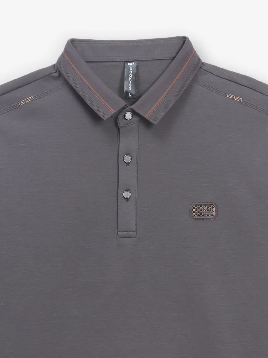 COOKYSS grey plain cotton polo t-shirt for mens