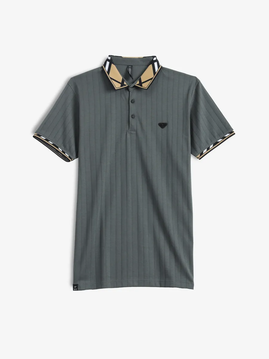 COOKYSS grey stripe polo t-shirt