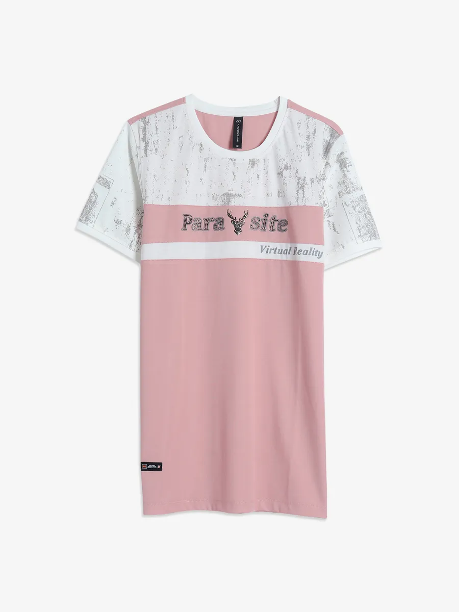 Cookyss light pink color block t shirt