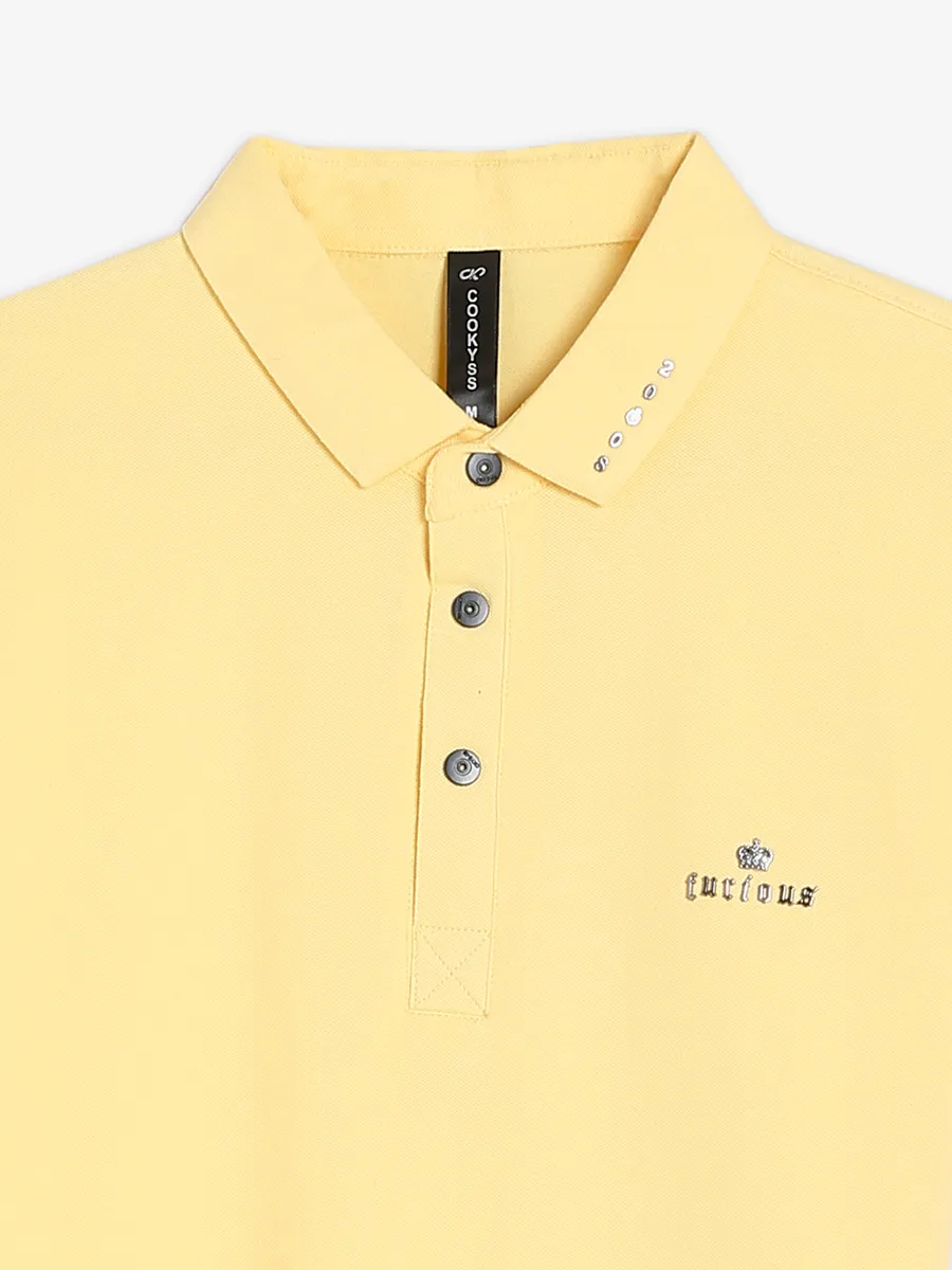 Cookyss light yellow plain polo t shirt
