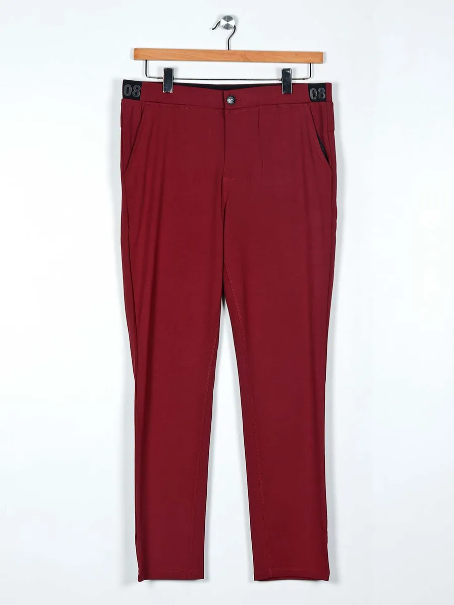 Cookyss maroon slim fit cotton track pant