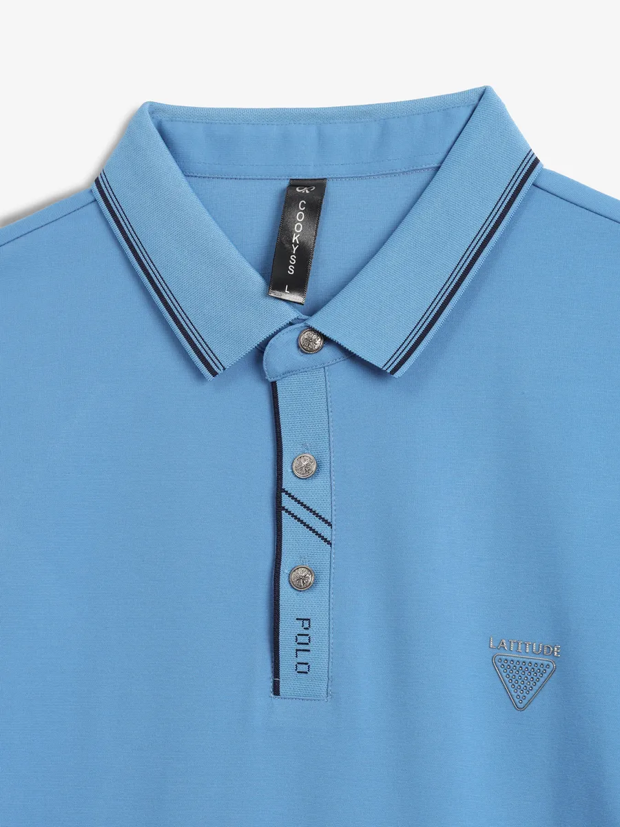 COOKYSS plain blue cotton polo t-shirt
