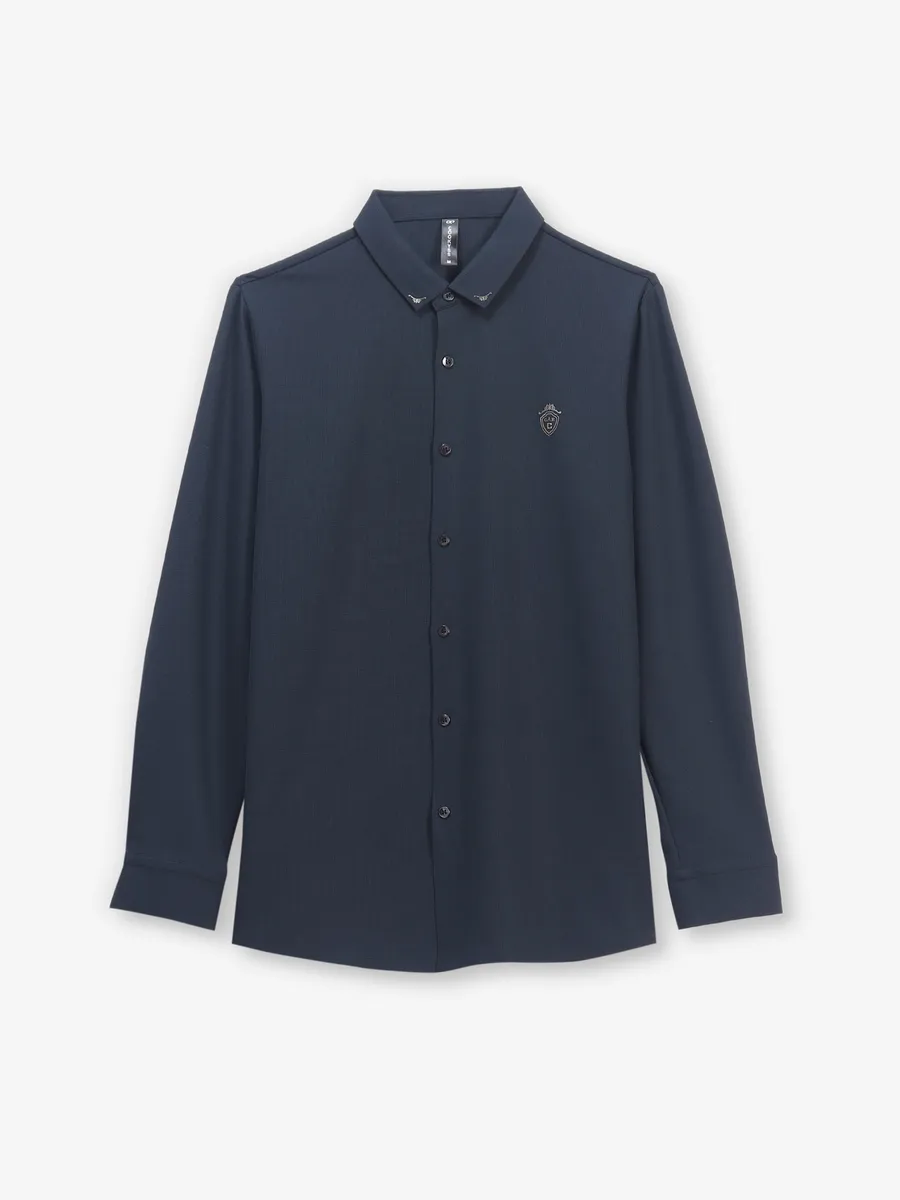 COOKYSS plain navy cotton shirt