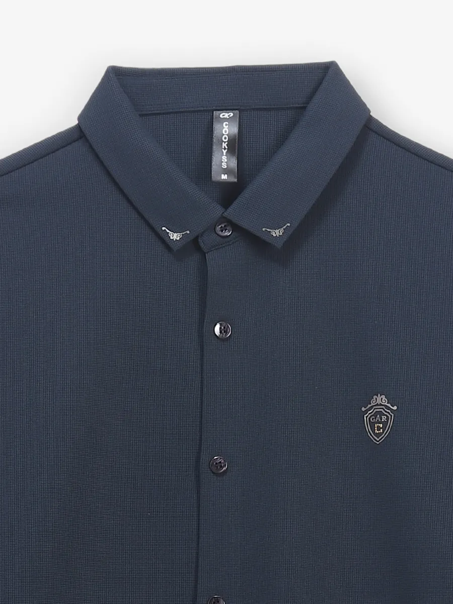 COOKYSS plain navy cotton shirt