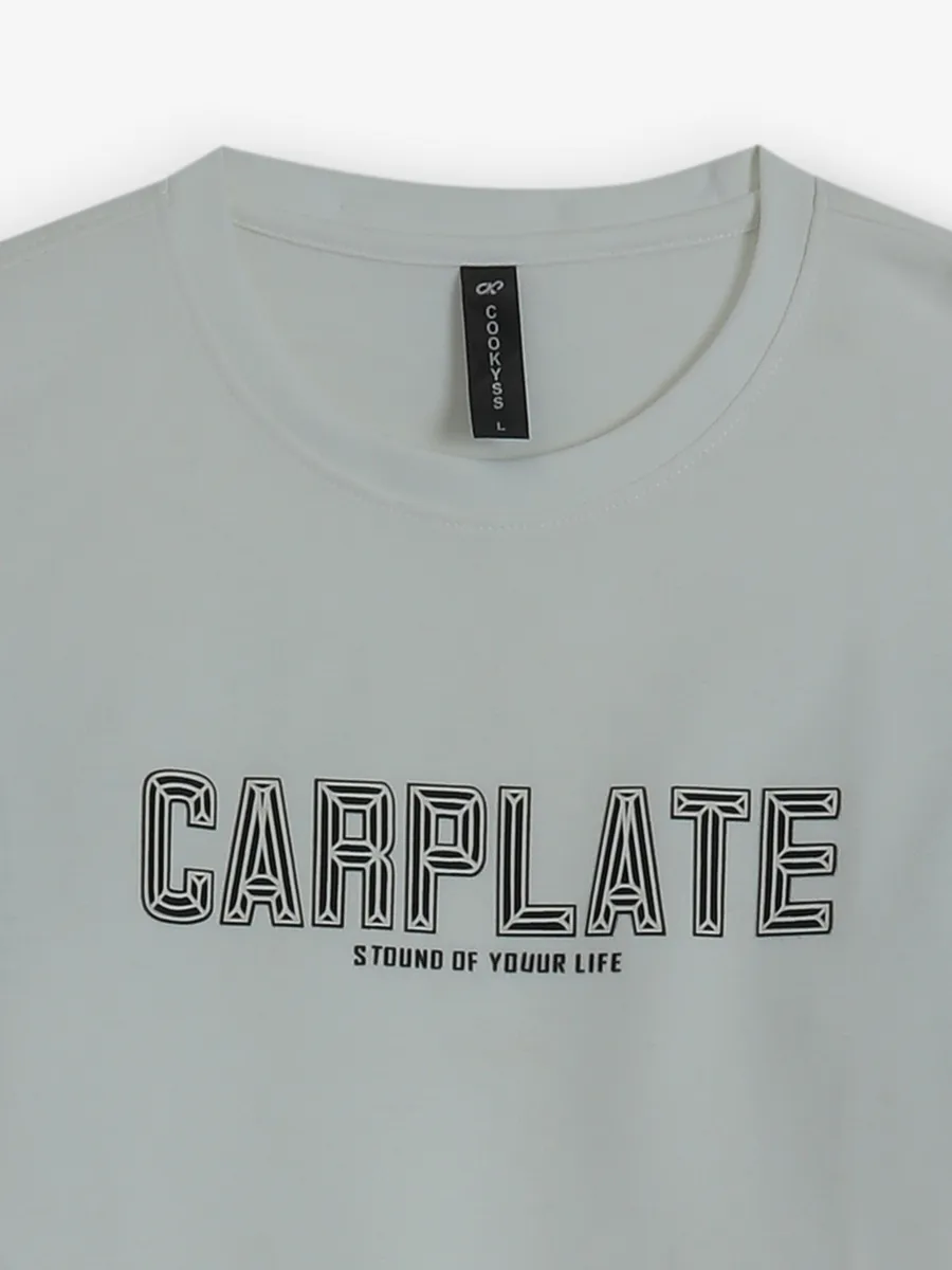 COOKYSS printed white cotton slim fit t-shirt