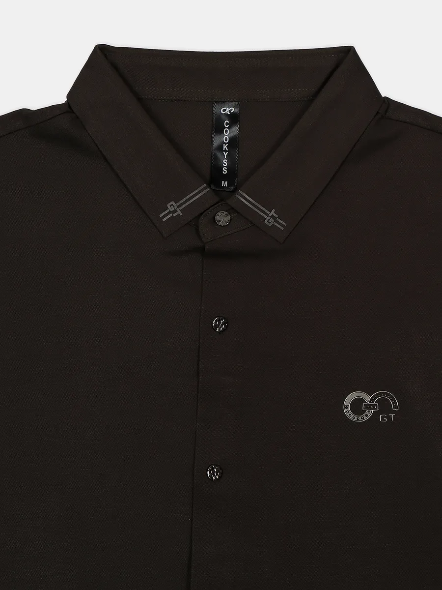 Cookyss slim fit plain dark olive cotton shirt
