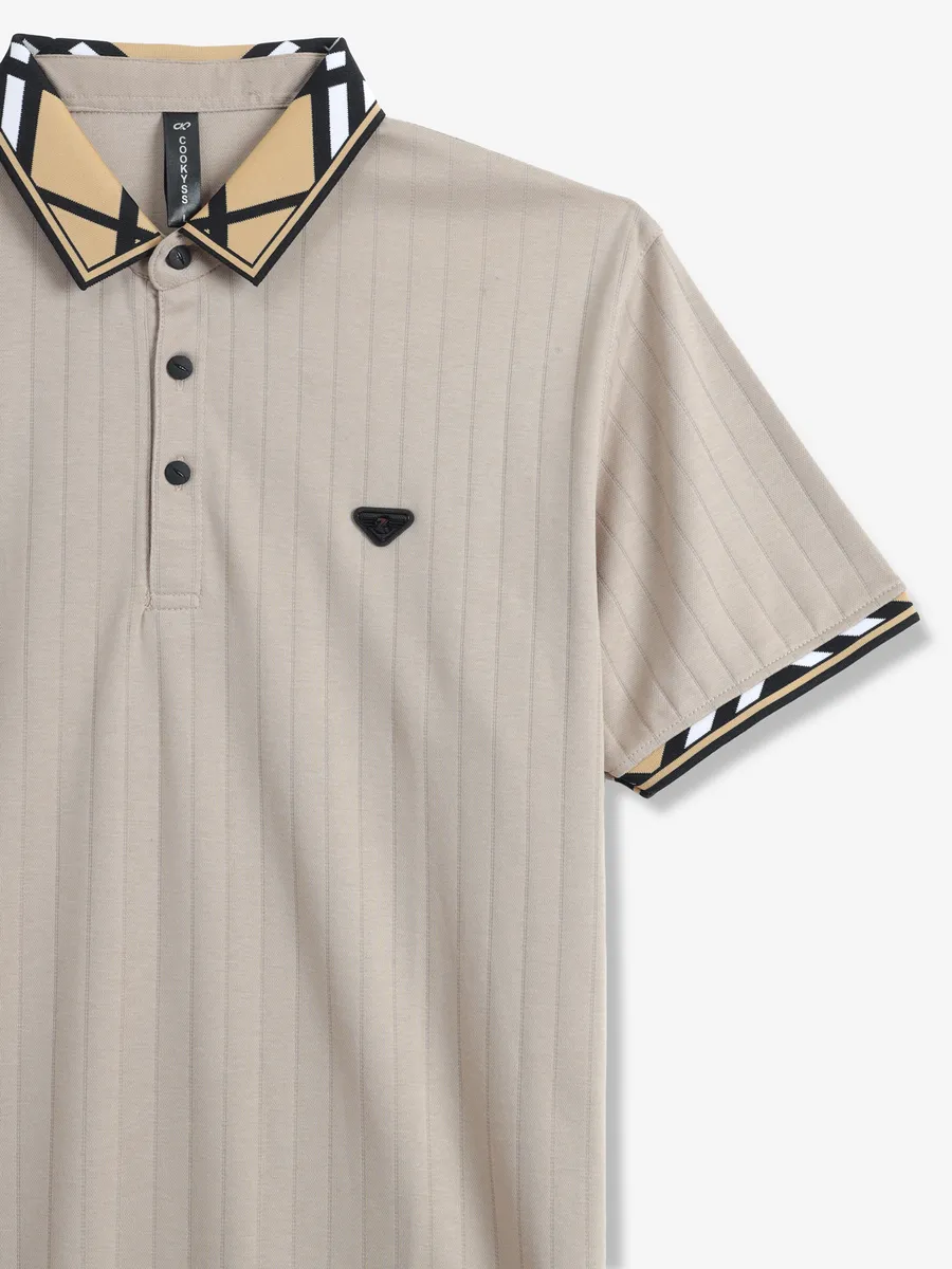 COOKYSS stripe beige polo t-shirt