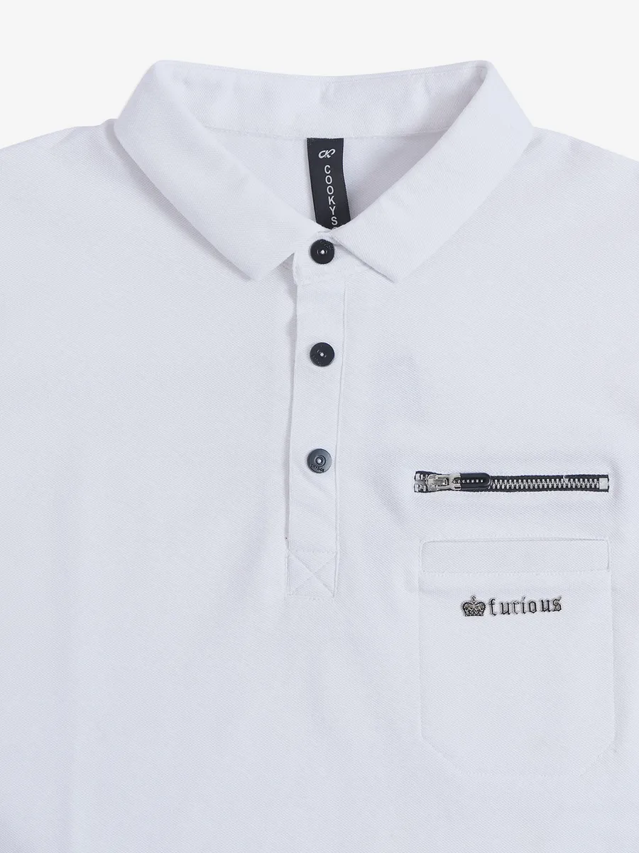 Cookyss white plain polo t shirt