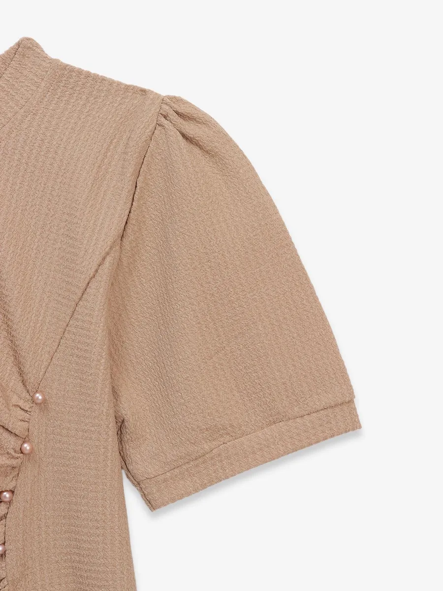 COOL khaki texture cotton silk crop top