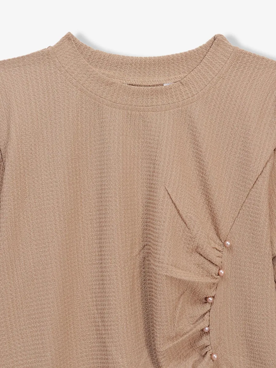 COOL khaki texture cotton silk crop top