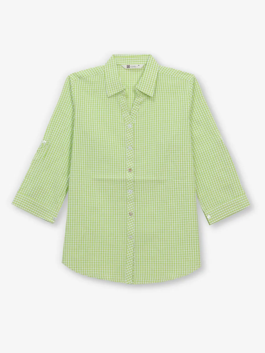 COOL light green cotton silk checks shirt