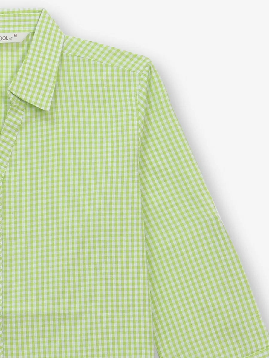 COOL light green cotton silk checks shirt