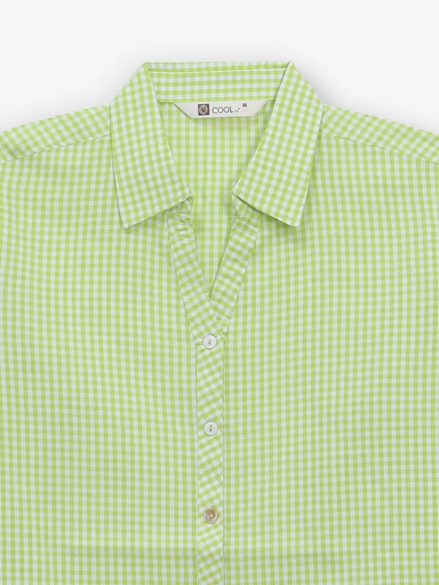 COOL light green cotton silk checks shirt
