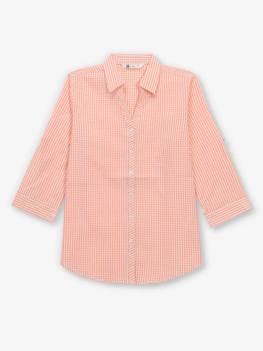 COOL peach checks cotton silk shirt