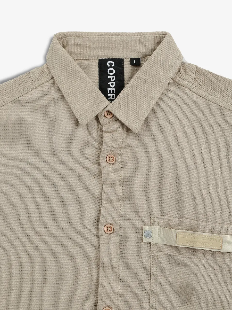 COPPER STONE beige plain cotton shirt
