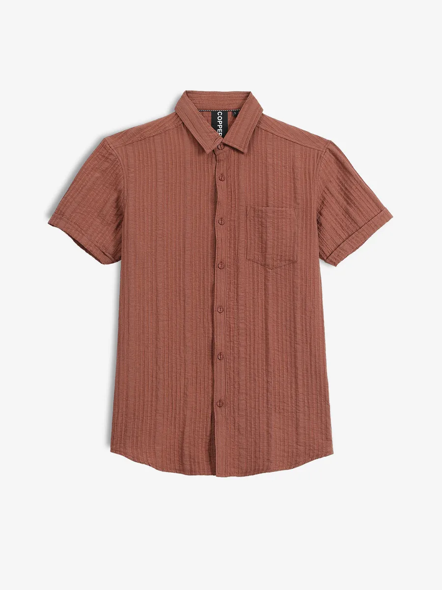 COPPER STONE brown stripe cotton shirt