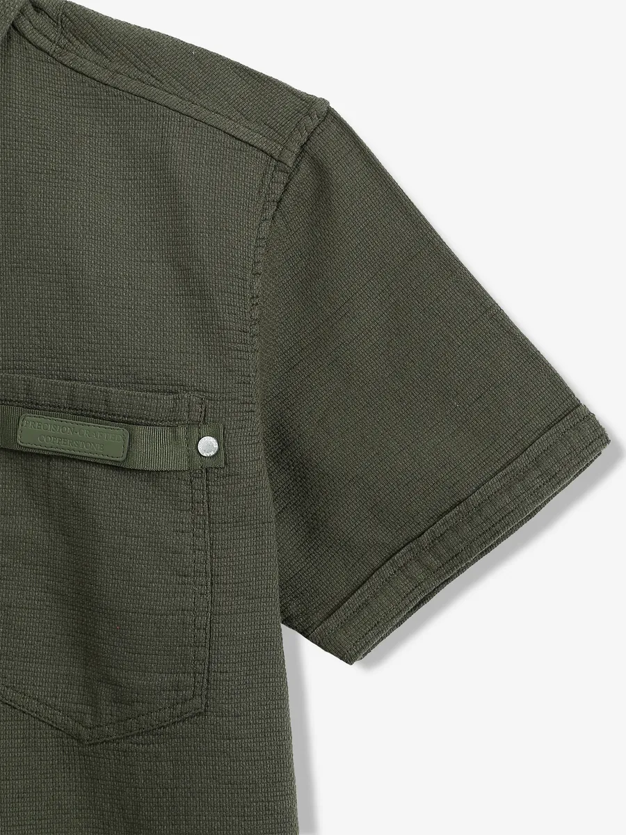 COPPER STONE olive cotton plain shirt