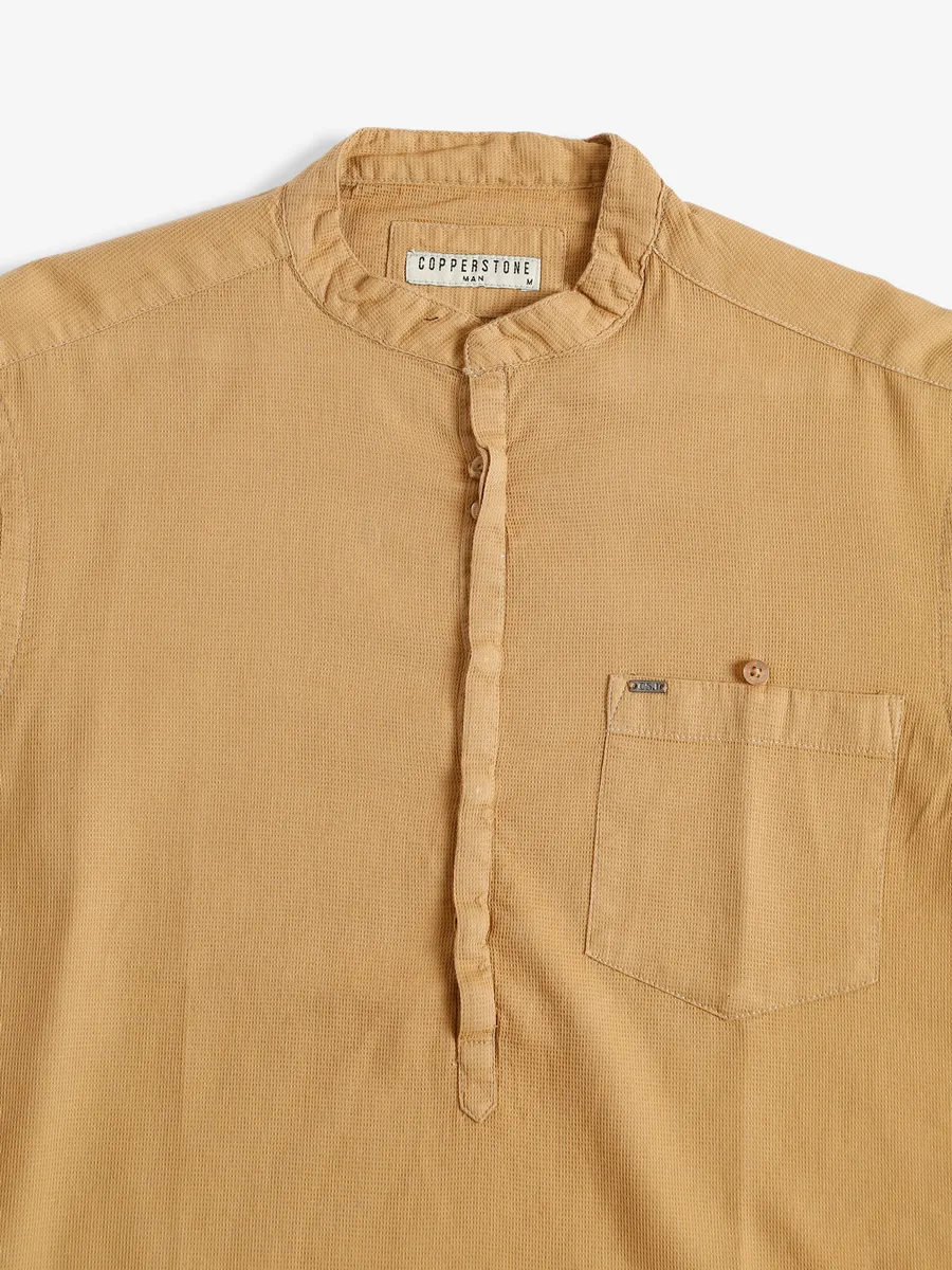 Copperstone beige plain kurta style shirt