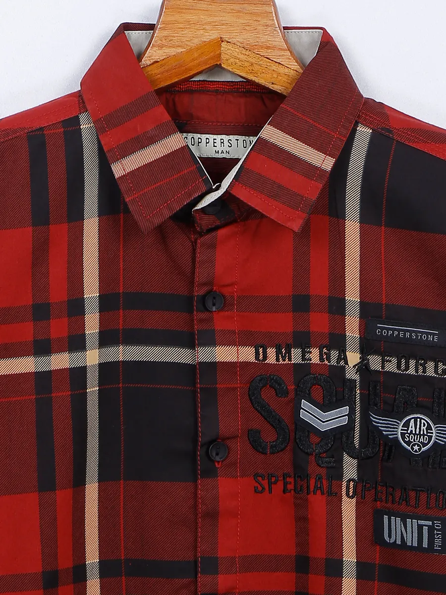 Copperstone cotton red checks shirt