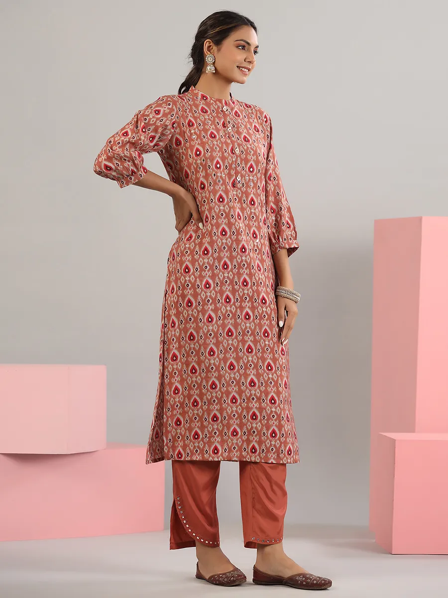 Cotton brown printed kurti with pant