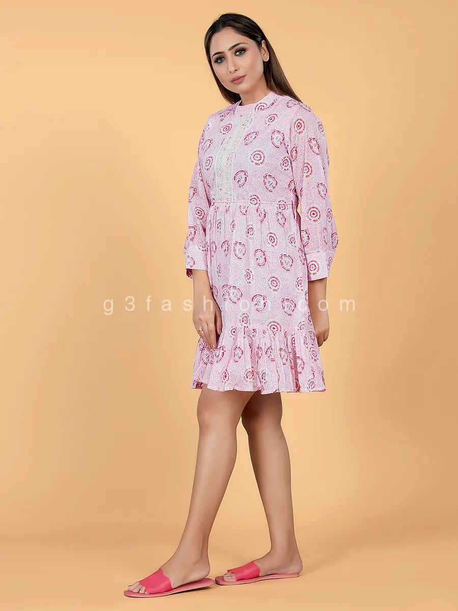 Cotton casual wear printed pink kurti