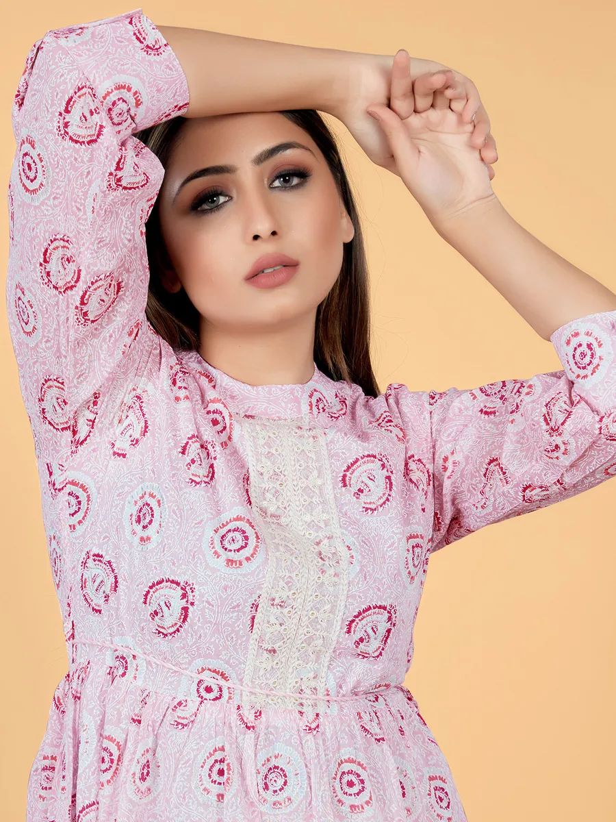 Cotton casual wear printed pink kurti