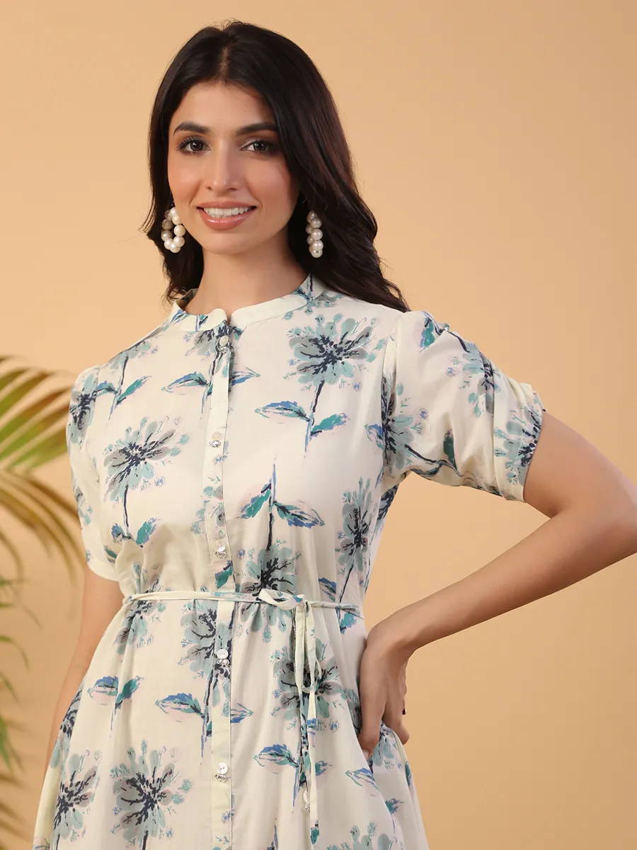 Cotton cream floral printed kurti