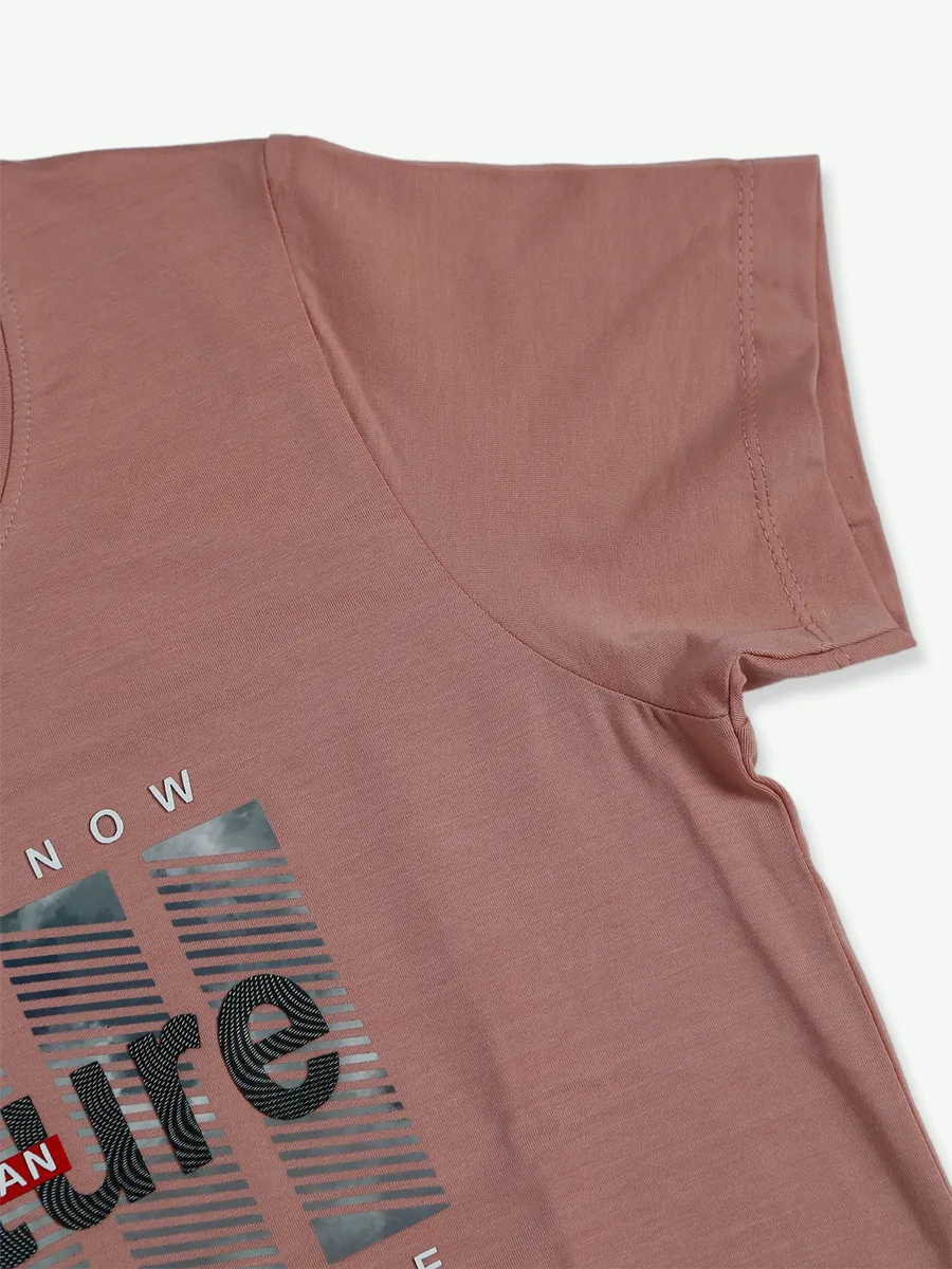 Cotton dusty peach printed t shirt