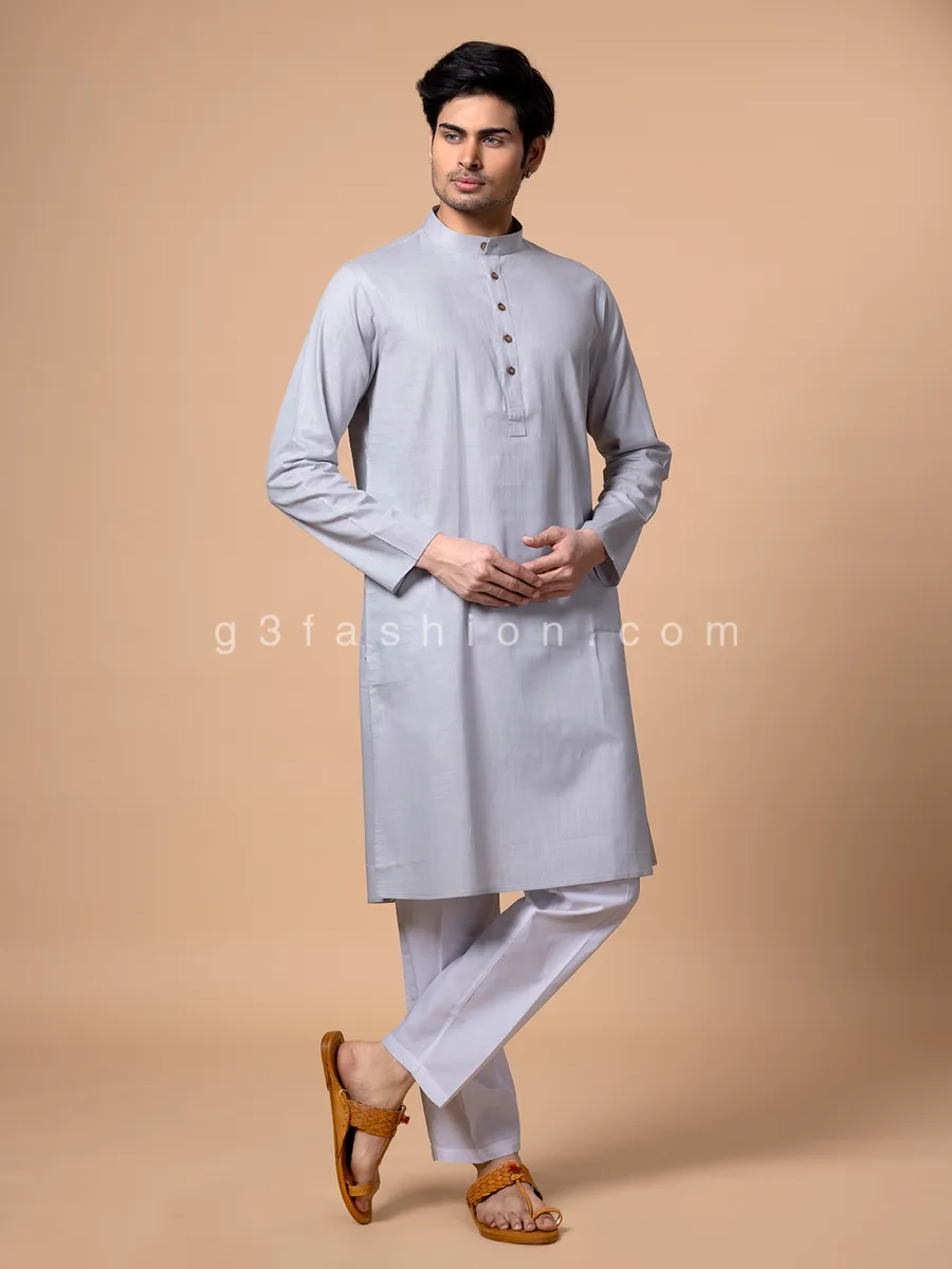 Cotton festive wear light grey  Men Kurta pajama