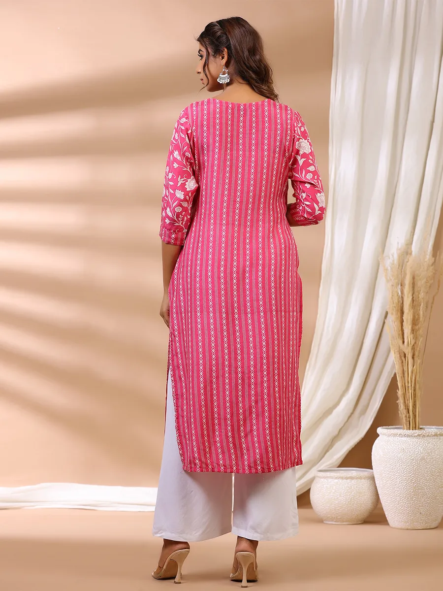 Cotton hot pink casual printed long kurti