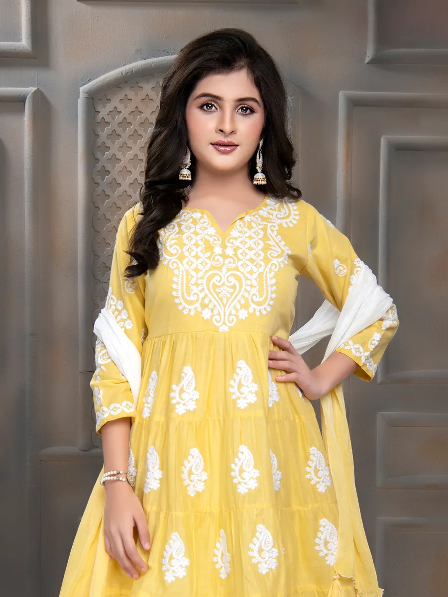 Cotton light yellow salwar suit