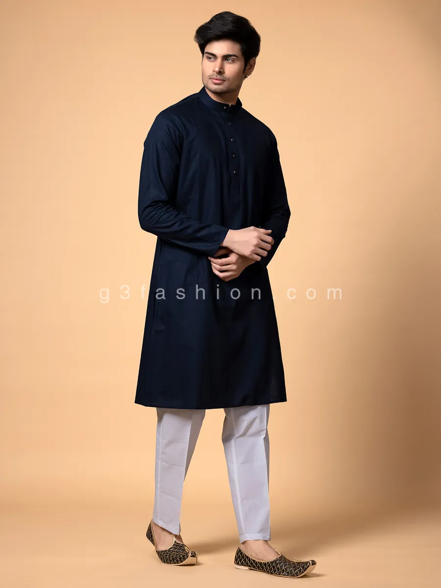 Cotton navy plain kurta suit for festive