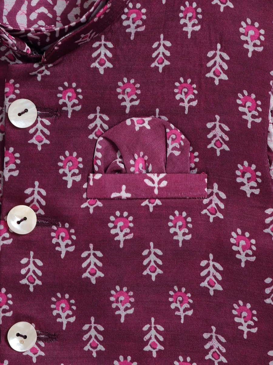 Cotton onion pink printed waistcoat set