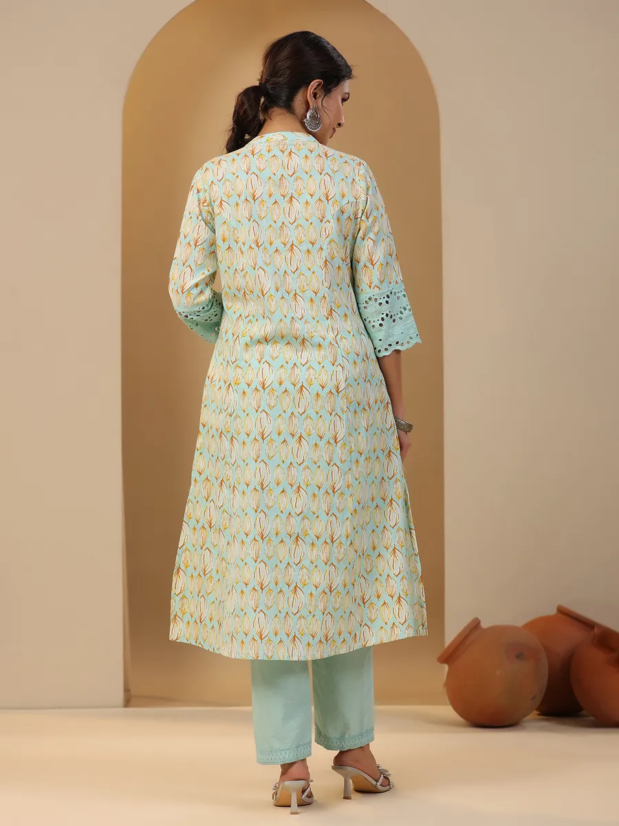 Cotton printed kurti in sky blue