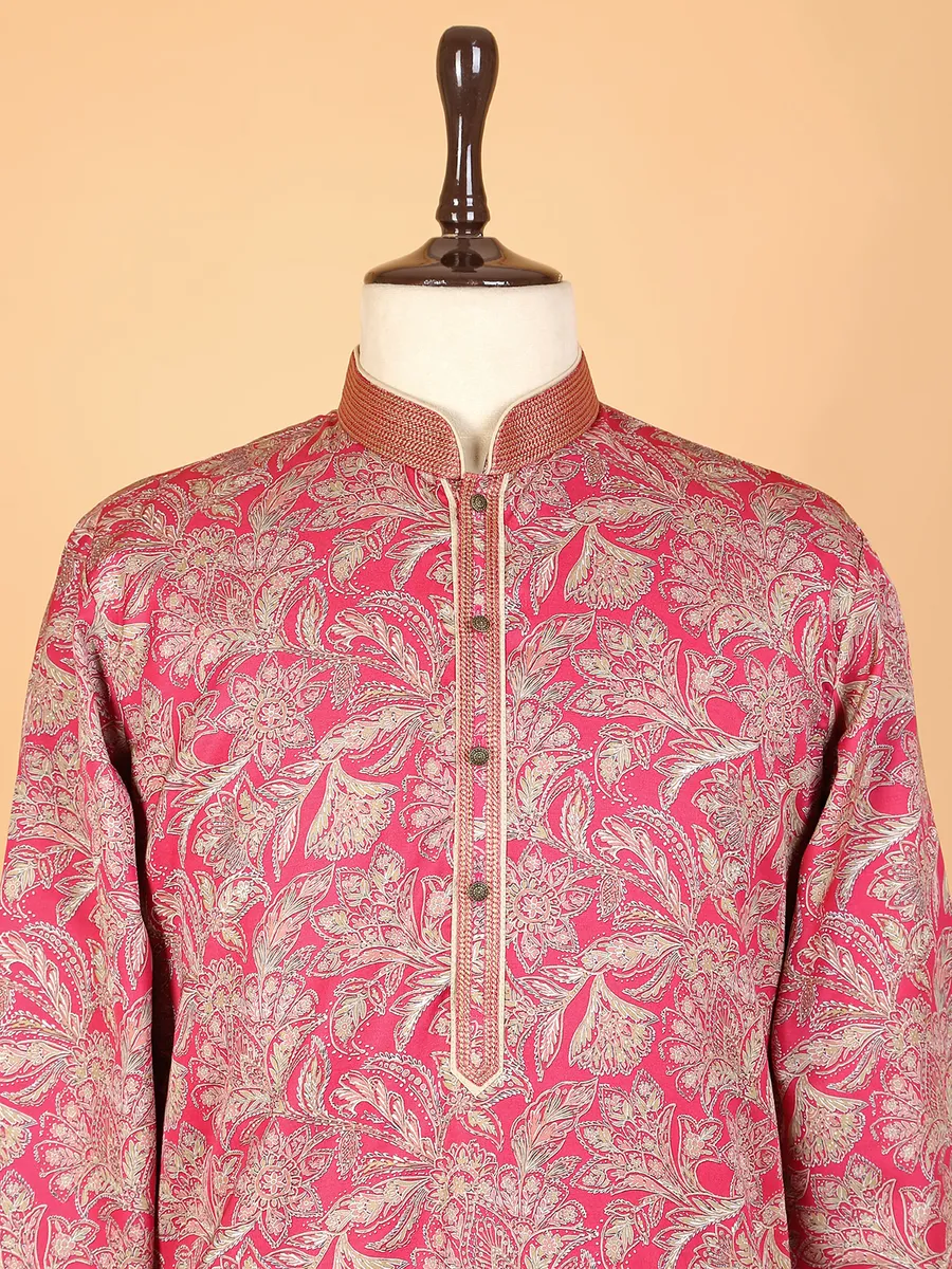 Cotton printed pink  Men Kurta pajama