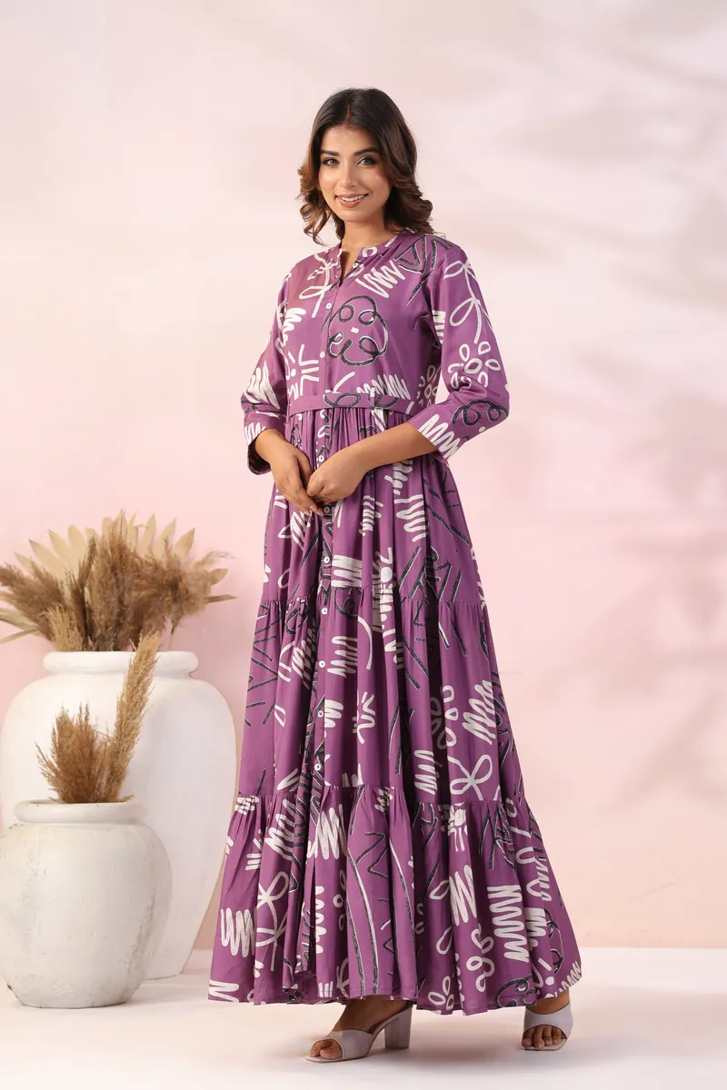 Cotton purple casual printed kurti