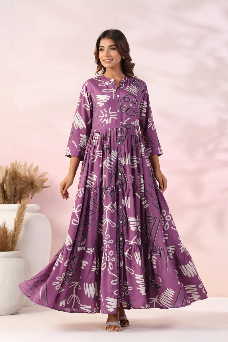 Cotton purple casual printed kurti