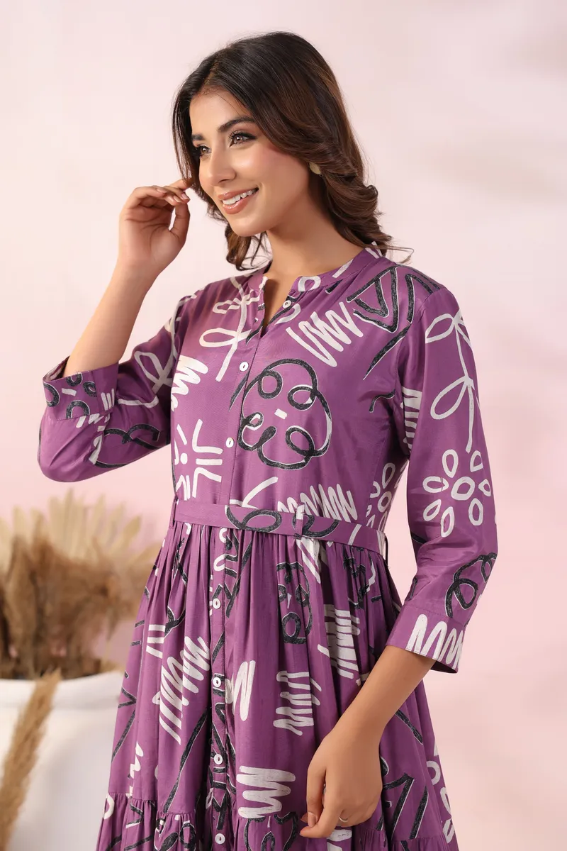 Cotton purple casual printed kurti