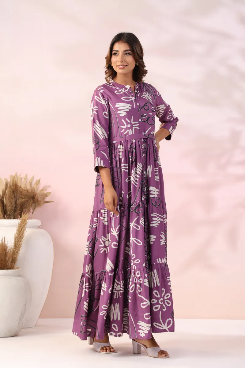 Cotton purple casual printed kurti