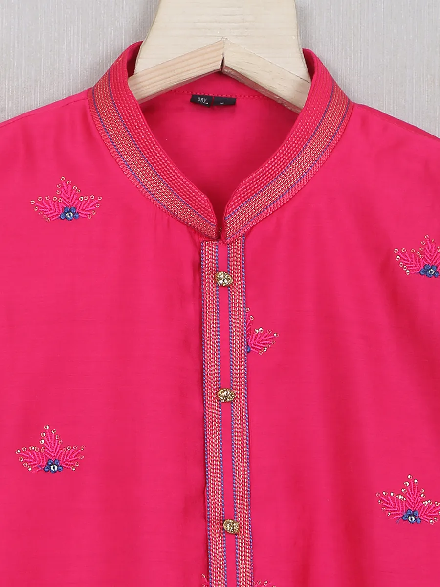 Cotton silk festive wear kurta suit in magenta hued