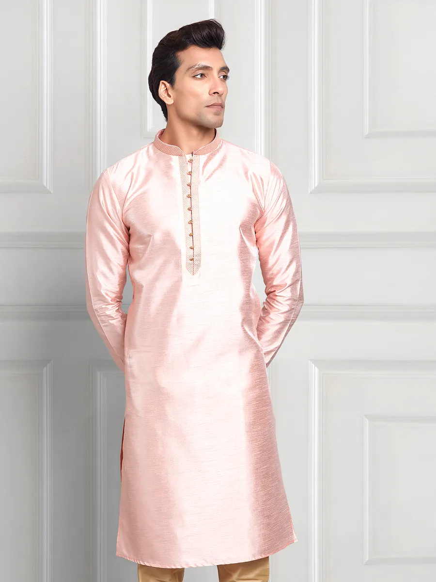 Cotton silk light pink kurta suit