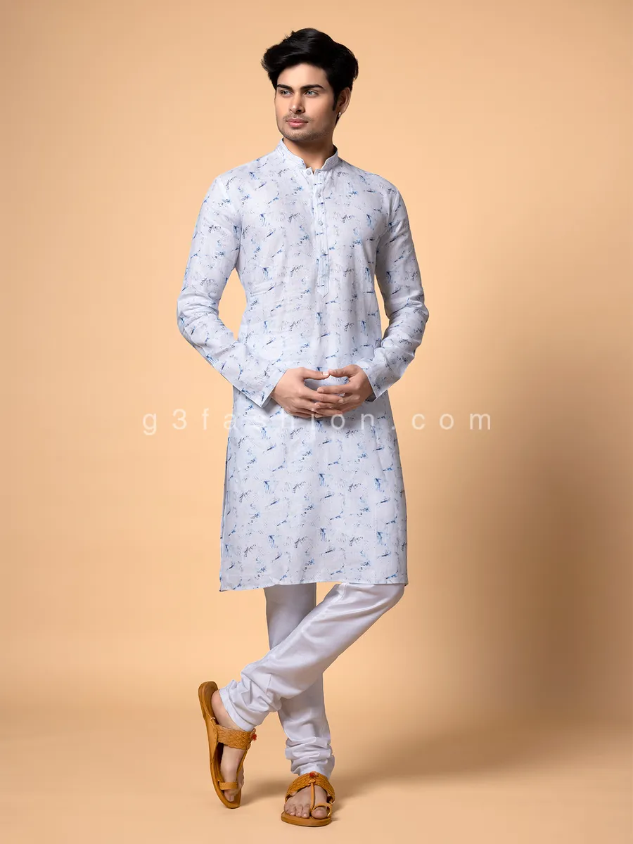 Cotton white and blue kurta suit