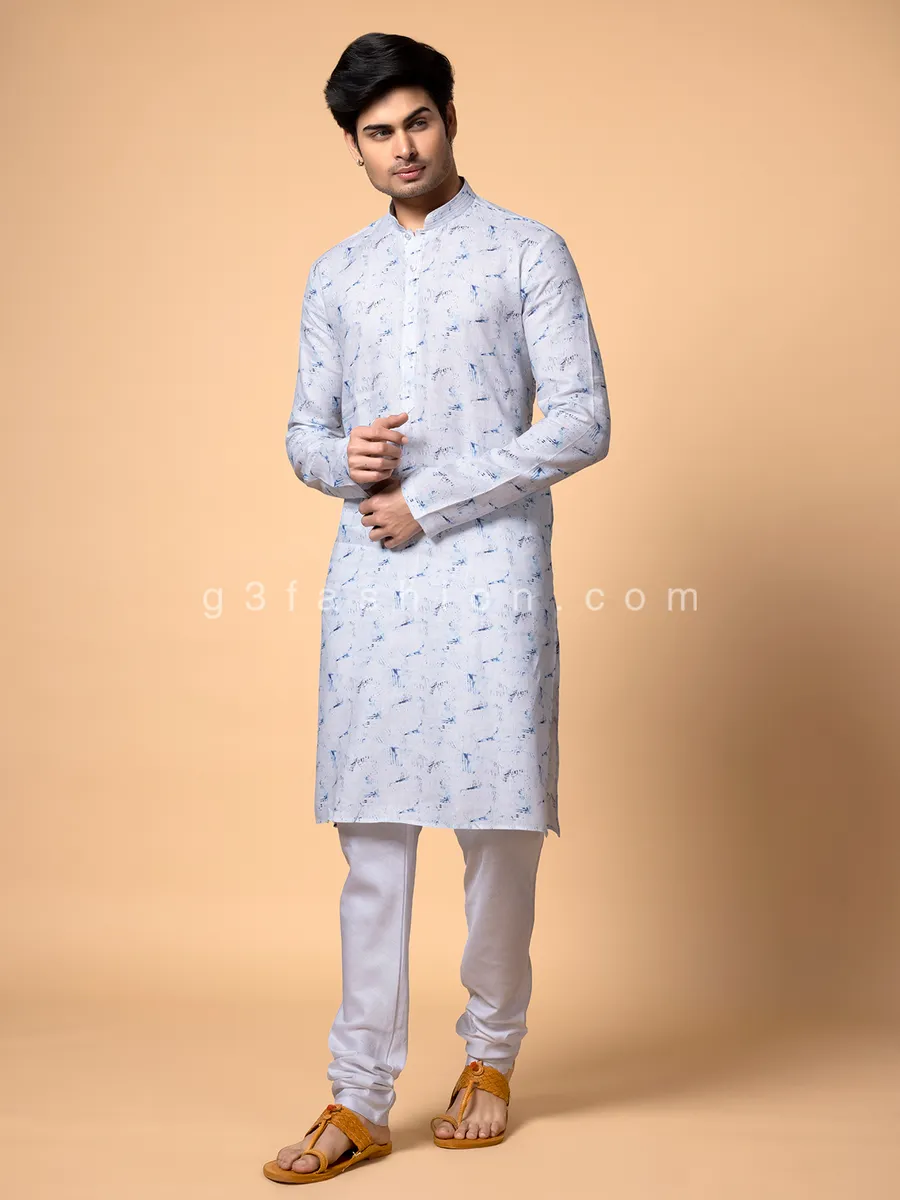 Cotton white and blue kurta suit