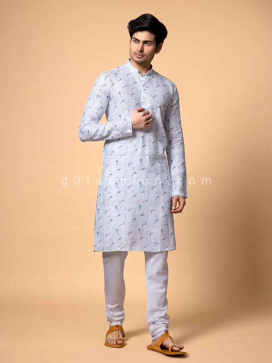 Cotton white and blue kurta suit